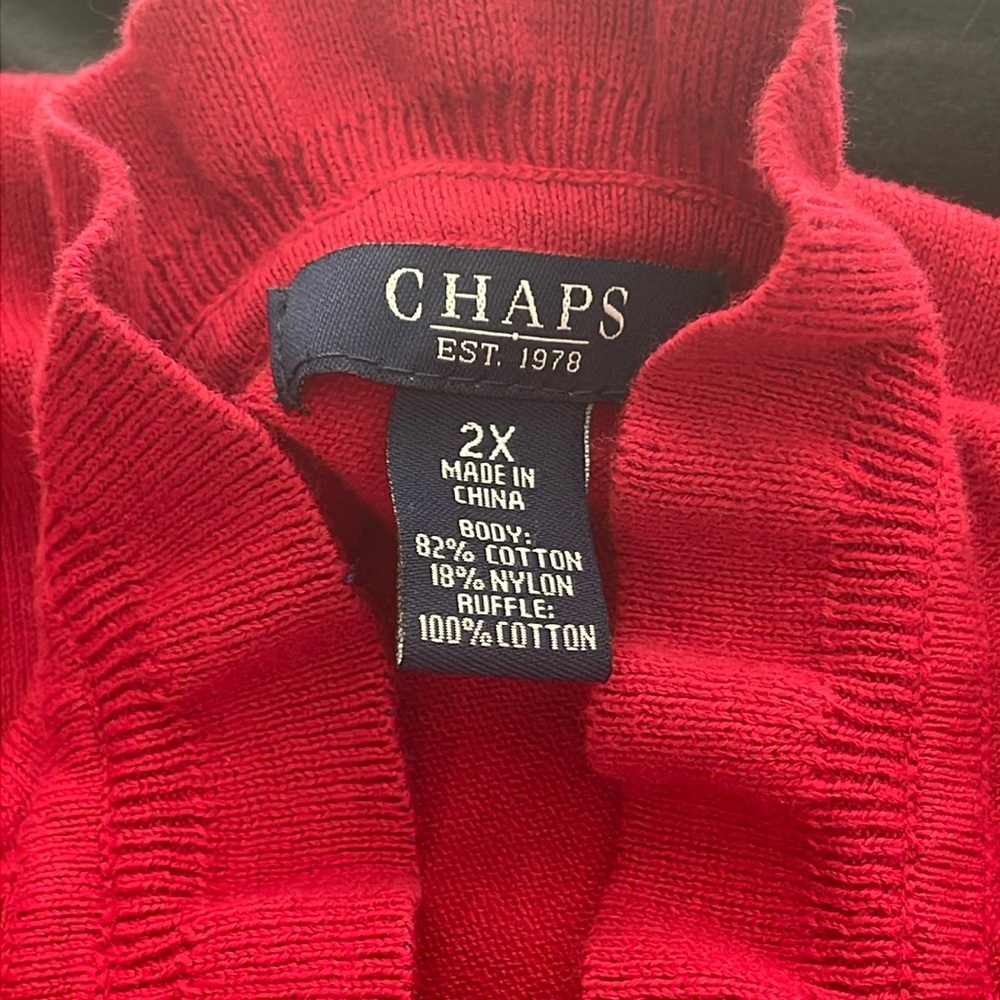 Chaps Red Ruffle Front Button Up Pullover Knit Sw… - image 4